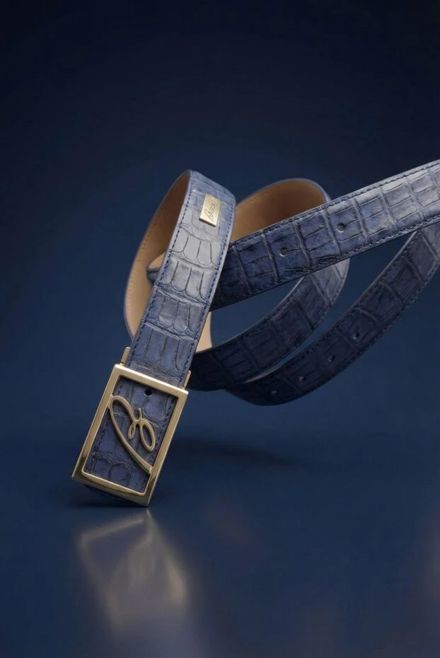 Brioni синий ремень из кожи крокодила с прямоугольной пряжкой с логотипом 192413 - фото 2