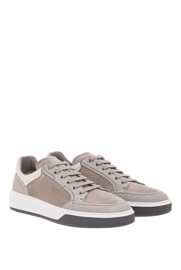 Zilli мужские кроссовки из замши и кожи каймана бежевого цвета 192414 - фото 3