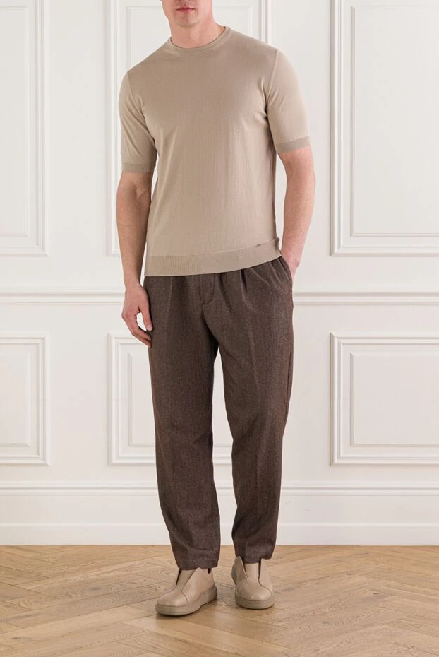 Cesare di Napoli короткорукавный хлопковый джемпер в нейтральном бежевом оттенке 192430 - фото 2