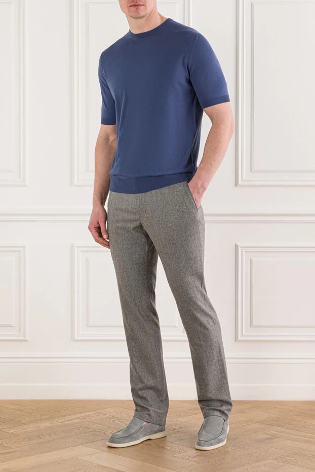 Cesare di Napoli джемпер с коротким рукавом из хлопка синего цвета 192437 - фото 2