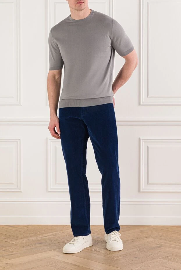 Cesare di Napoli хлопковый джемпер с коротким рукавом в светло-сером цвете 192439 - фото 2