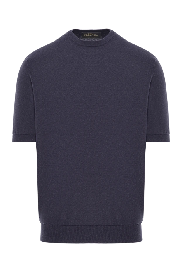 Cesare di Napoli men's short-sleeved jumper in blue cotton melange 192440 - photo 1