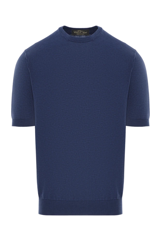 Cotton jumper with short sleeves in dark blue - photo 1