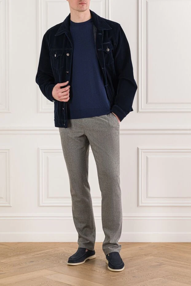 Cotton jumper with short sleeves in dark blue - photo 2