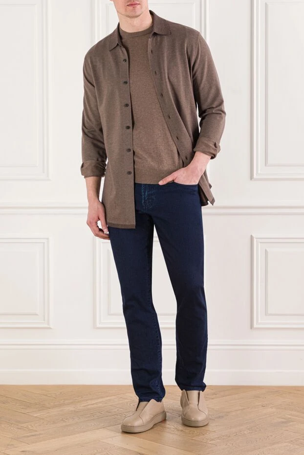 Cesare di Napoli мужской джемпер с коротким рукавом из хлопка коричневого цвета 192442 - фото 2