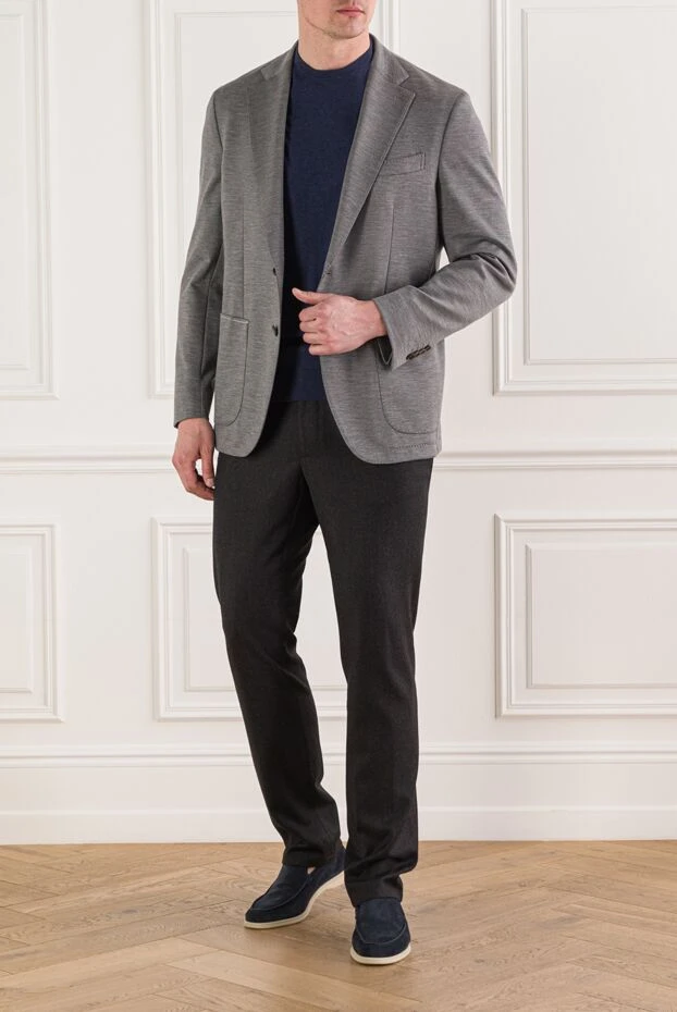 Cesare di Napoli мужской синий джемпер с коротким рукавом из хлопка 192443 - фото 2