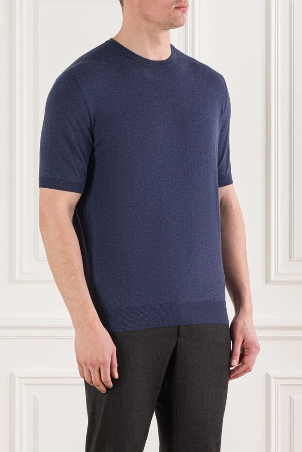 Cesare di Napoli мужской синий джемпер с коротким рукавом из хлопка 192443 - фото 3