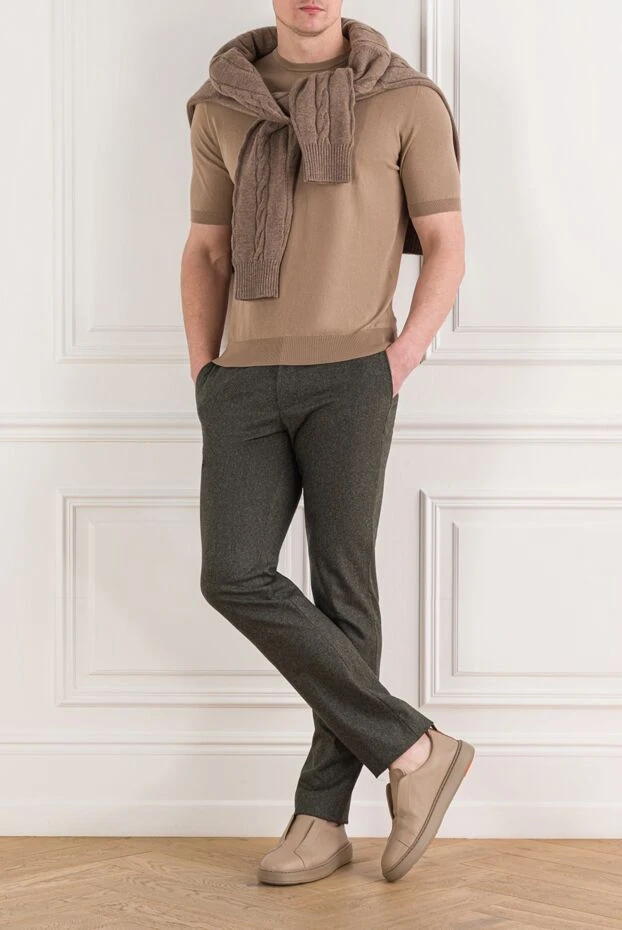 Cesare di Napoli мужской джемпер с коротким рукавом из хлопка бежевый 192444 - фото 2