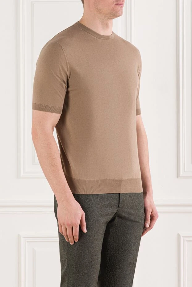 Cesare di Napoli мужской джемпер с коротким рукавом из хлопка бежевый 192444 - фото 3