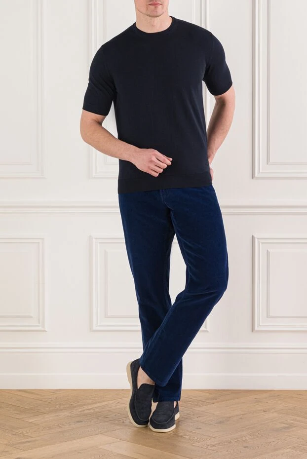 Cesare di Napoli трикотажный джемпер темно-синего цвета с коротким рукавом 192445 - фото 2