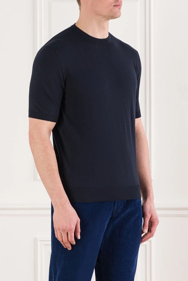 Cesare di Napoli трикотажный джемпер темно-синего цвета с коротким рукавом 192445 - фото 3