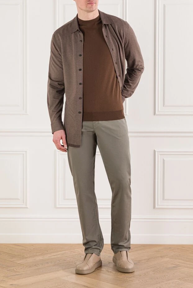 Cesare di Napoli коричневый мужской джемпер с коротким рукавом из хлопка 192446 - фото 2