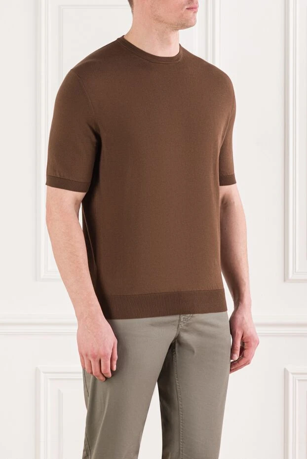 Cesare di Napoli коричневый мужской джемпер с коротким рукавом из хлопка 192446 - фото 3