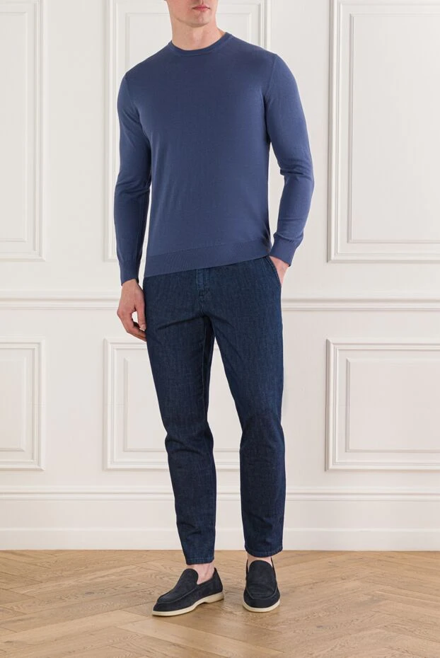 Cesare di Napoli лаконичный джемпер из хлопка с эластичными манжетами голубой 192454 - фото 2