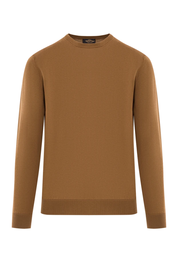 Коричневый мужской джемпер классического кроя из хлопка - фото 1