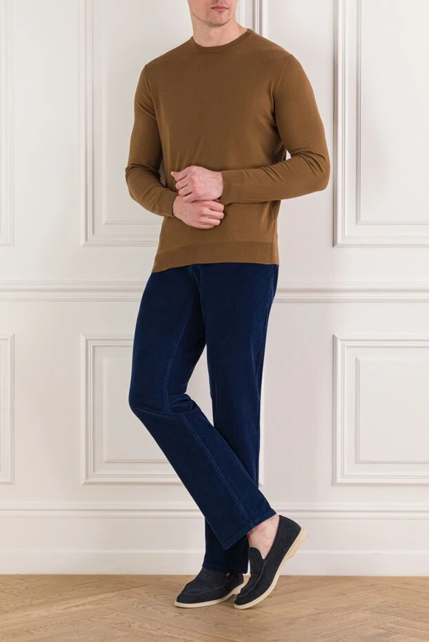 Cesare di Napoli қоңыр түсті ерлерге арналған классикалық кесілген мақтадан жасалған свитер 192457 - фото 2