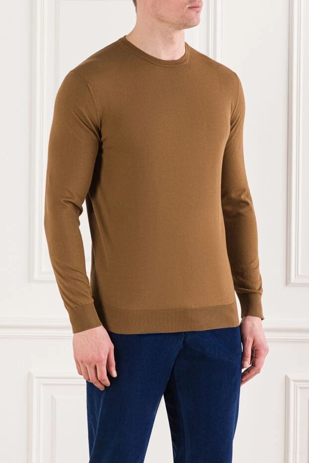 Cesare di Napoli қоңыр түсті ерлерге арналған классикалық кесілген мақтадан жасалған свитер 192457 - фото 3