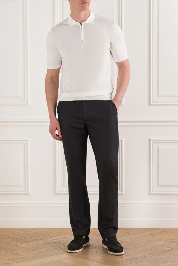 Cesare di Napoli белое мужское трикотажное поло на молнии 192458 - фото 2