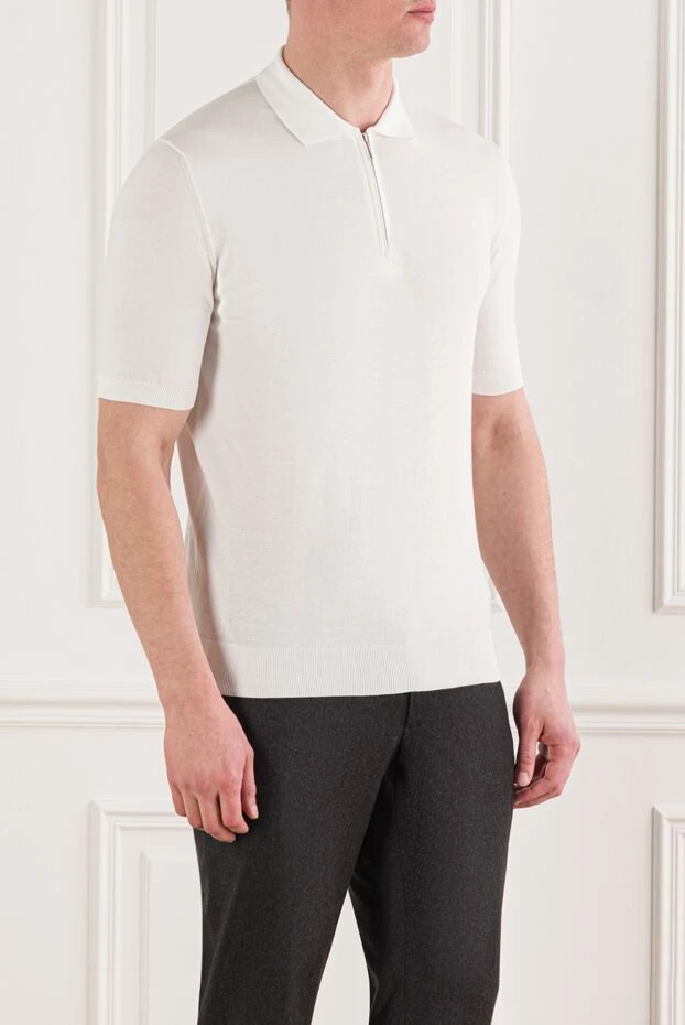 Cesare di Napoli белое мужское трикотажное поло на молнии 192458 - фото 3