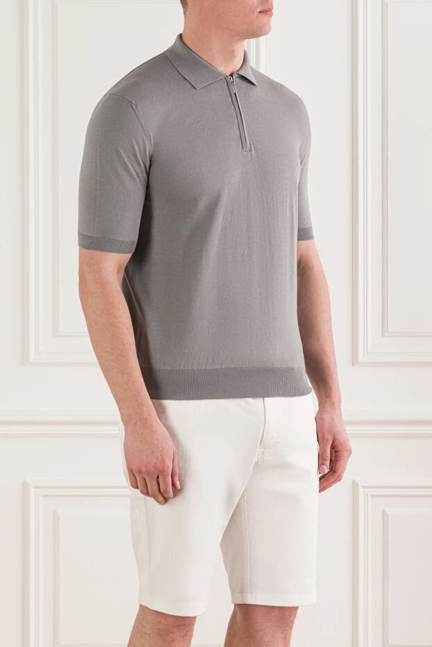 Cesare di Napoli мужская рубашка поло светло-серого цвета на молнии 192459 - фото 3
