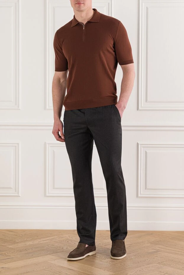 Cesare di Napoli трикотажное мужское поло на молнии коричневое 192460 - фото 2
