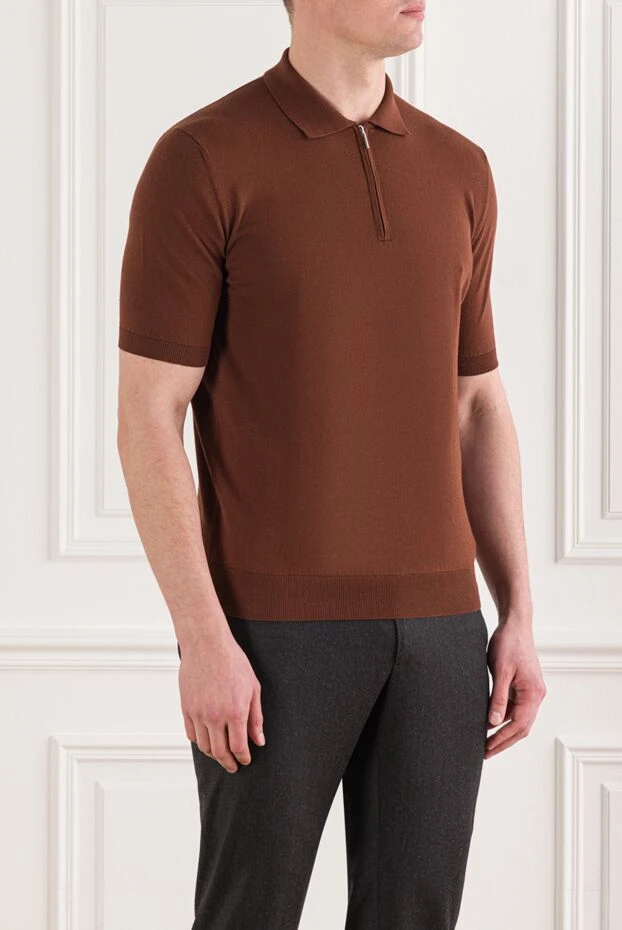 Cesare di Napoli трикотажное мужское поло на молнии коричневое 192460 - фото 3