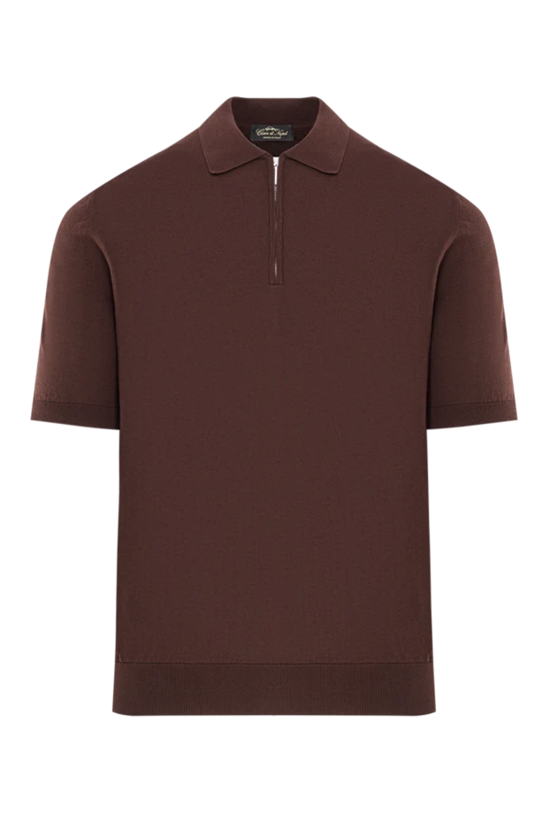 Мужская коричневая рубашка поло из хлопка на молнии - фото 1