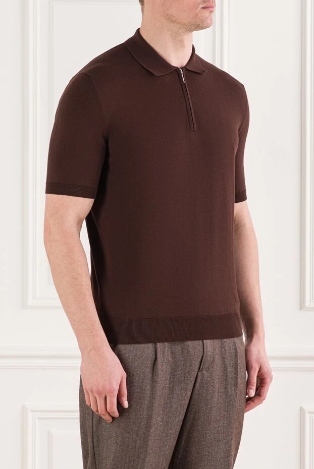 Cesare di Napoli мужская коричневая рубашка поло из хлопка на молнии 192461 - фото 3