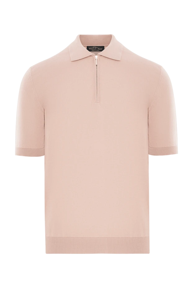 Мужское поло в бежевом цвете из натурального хлопка на молнии - фото 1