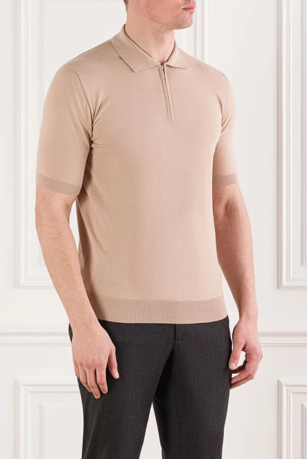 Cesare di Napoli мужское поло в бежевом цвете из натурального хлопка на молнии 192463 - фото 3