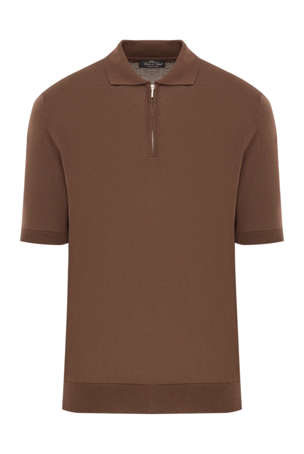 Мужское коричневое поло на молнии из натурального хлопка - фото 1