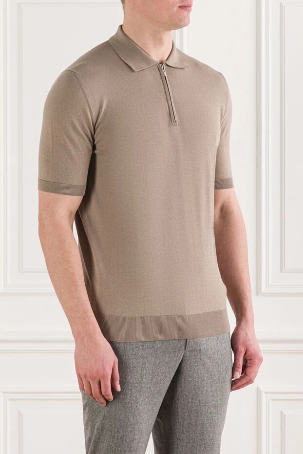 Cesare di Napoli табиғи мақтадан жасалған сыдырмасы бар бежевый түсті поло жейдесі 192465 - фото 3