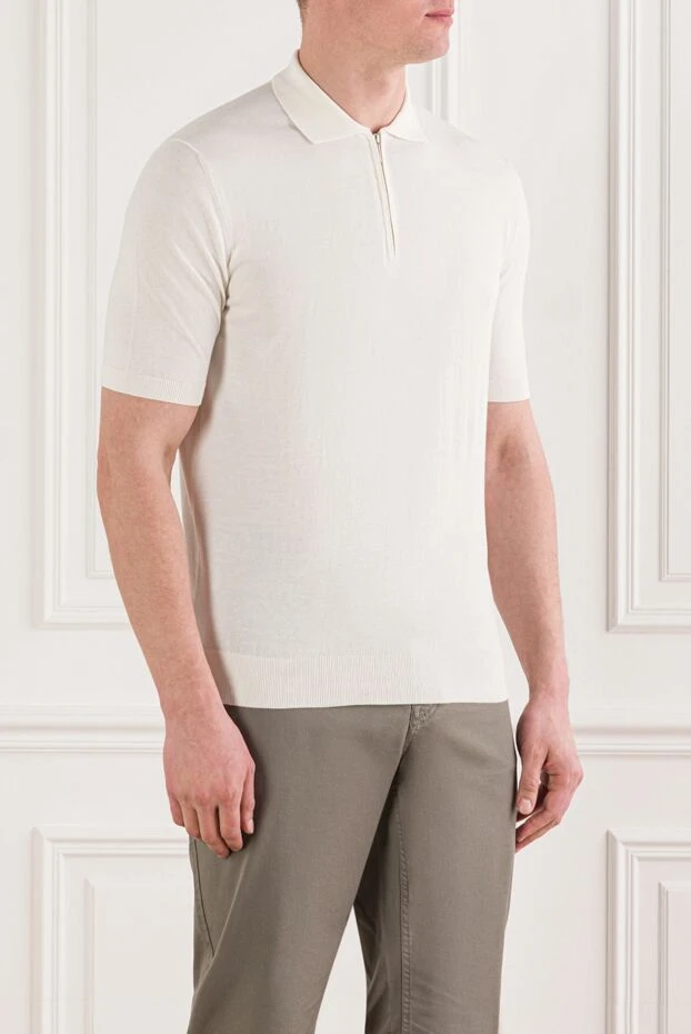 Cesare di Napoli ақ түсті ерлерге арналған мақтадан жасалған джерсиден жасалған сыдырмасы бар поло жейдесі 192466 - фото 3