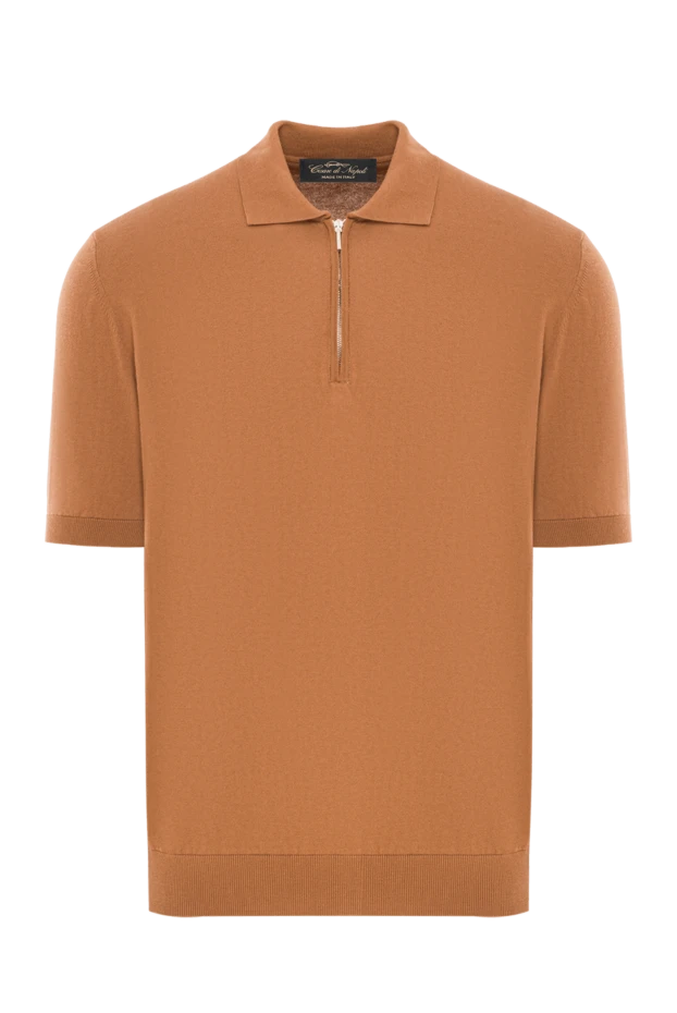 Men's caramel colored cotton polo shirt with zip - photo 1