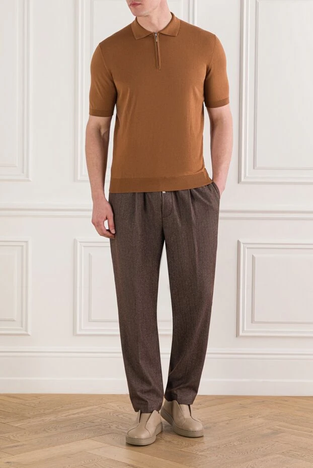 Cesare di Napoli ерлерге арналған карамель түсті мақтадан жасалған, сыдырмасы бар поло жейдесі 192468 - фото 2