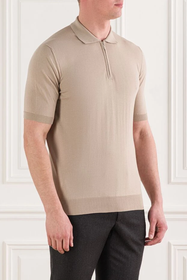 Cesare di Napoli табиғи мақтадан жасалған сыдырмасы бар ерлерге арналған бежевый түсті поло жейдесі 192469 - фото 3