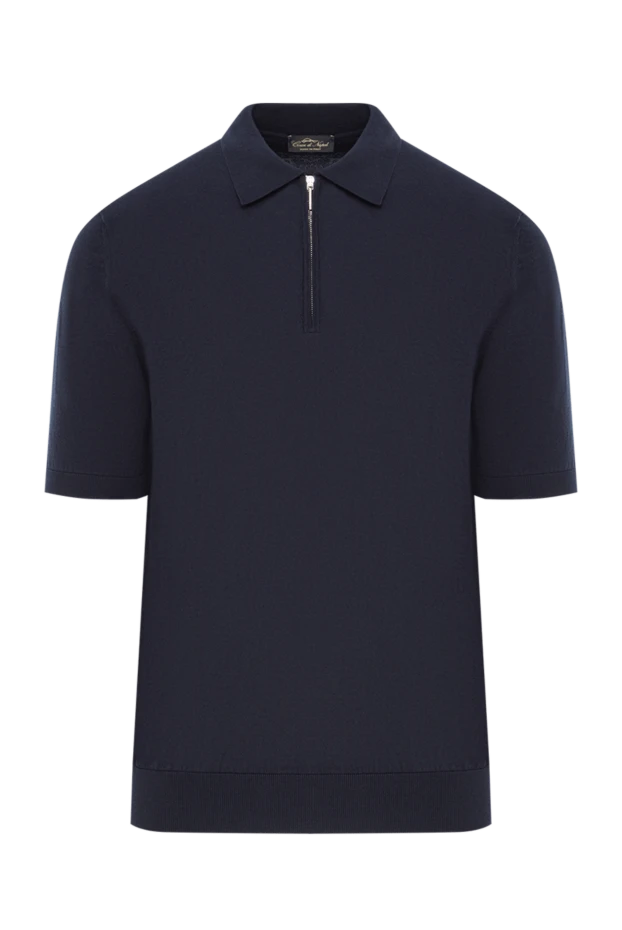 Мужская поло-рубашка тёмно-синего цвета с короткими рукавами и молнией - фото 1