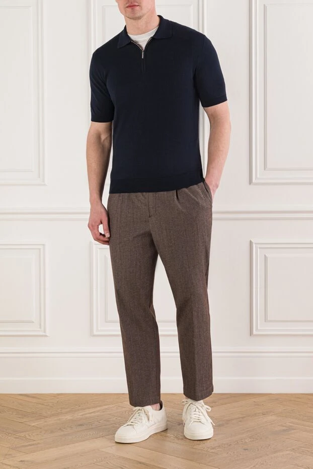 Cesare di Napoli ерлерге арналған қысқа жеңді және сыдырмасы бар қою көк түсті поло жейдесі 192470 - фото 2