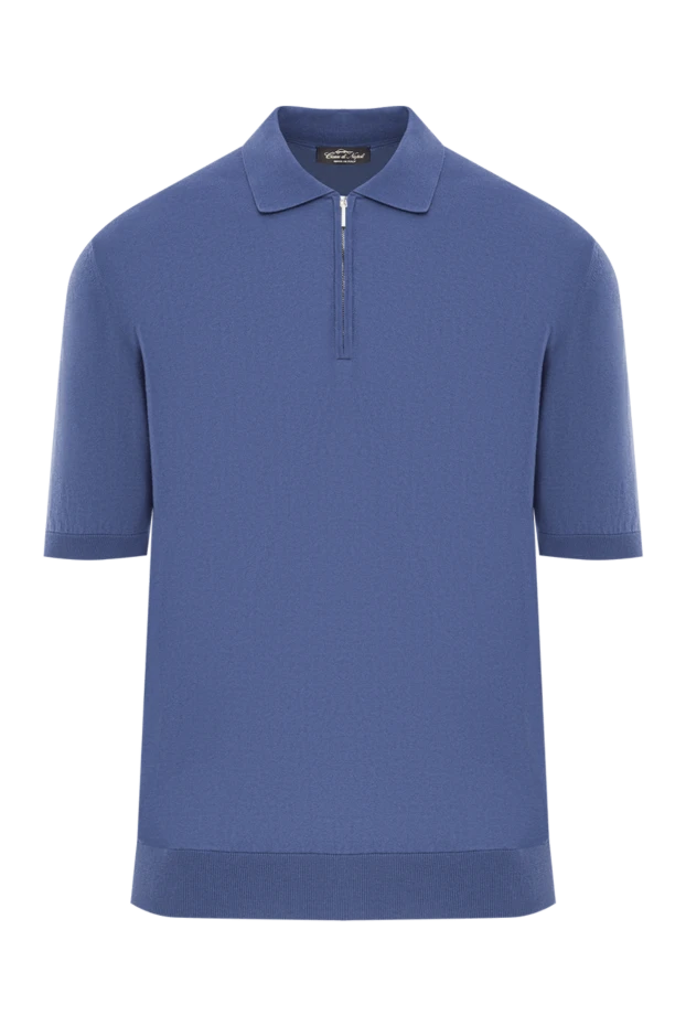 Men's blue cotton zip-up polo shirt - photo 1
