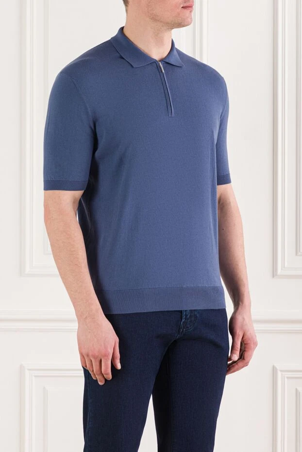 Cesare di Napoli ерлерге арналған көк мақтадан жасалған сыдырмалы поло жейдесі 192471 - фото 3