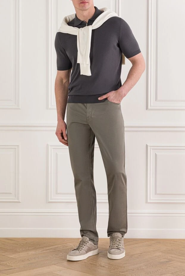 Cesare di Napoli жоғары сапалы жұмсақ мақтадан тігілген ерлерге арналған сұр түсті поло жейдесі 192472 - фото 2