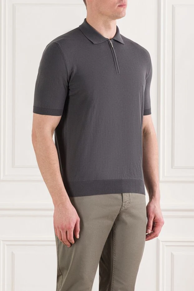 Cesare di Napoli жоғары сапалы жұмсақ мақтадан тігілген ерлерге арналған сұр түсті поло жейдесі 192472 - фото 3