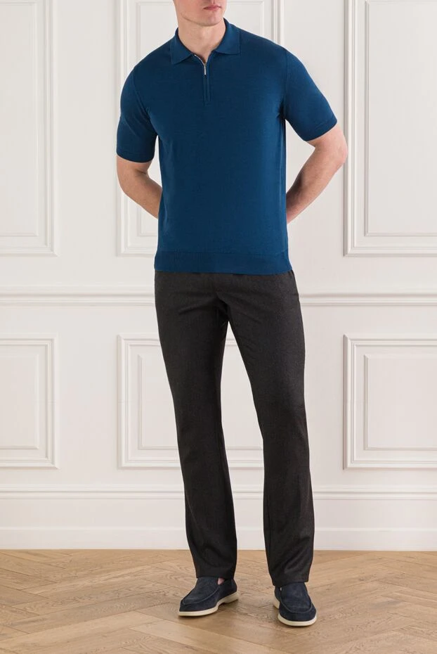 Ерлерге арналған көк мақтадан жасалған, сыдырмасы бар поло жейдесі - фото 2