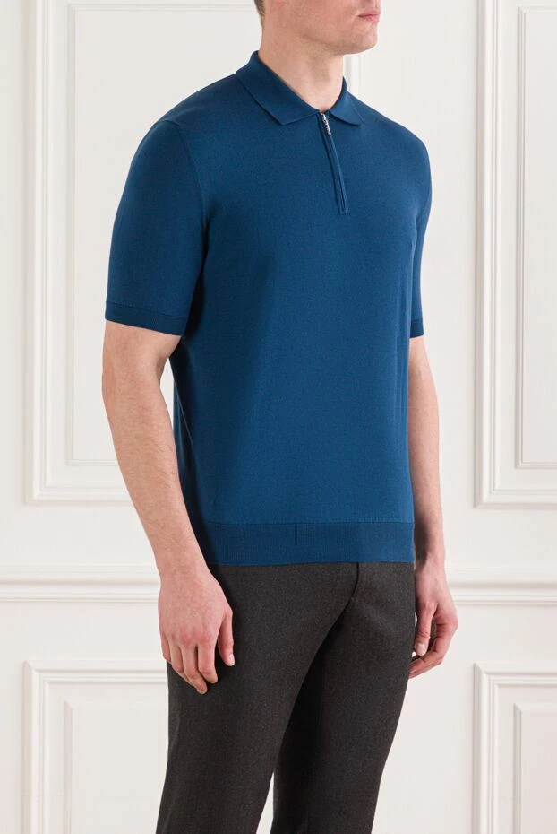 Cesare di Napoli ерлерге арналған көк мақтадан жасалған, сыдырмасы бар поло жейдесі 192474 - фото 3