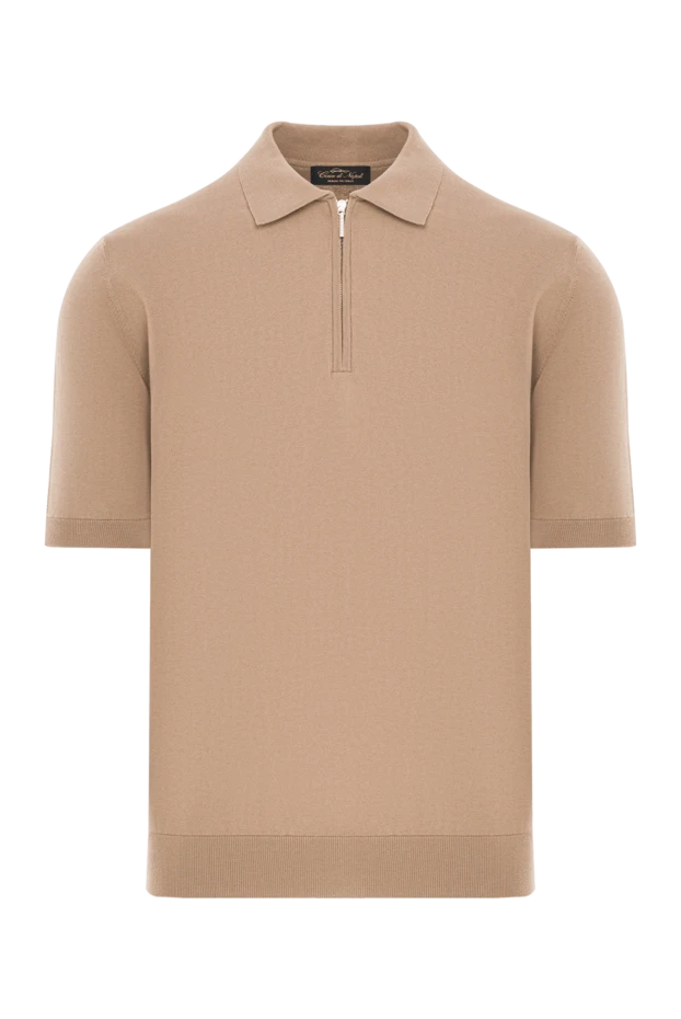 Мужское трикотажное поло из хлопка бежевого цвета - фото 1