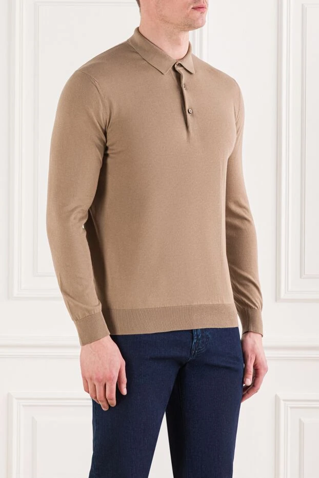 Cesare di Napoli трикотажное поло с длинными рукавами бежевого цвета 192478 - фото 3