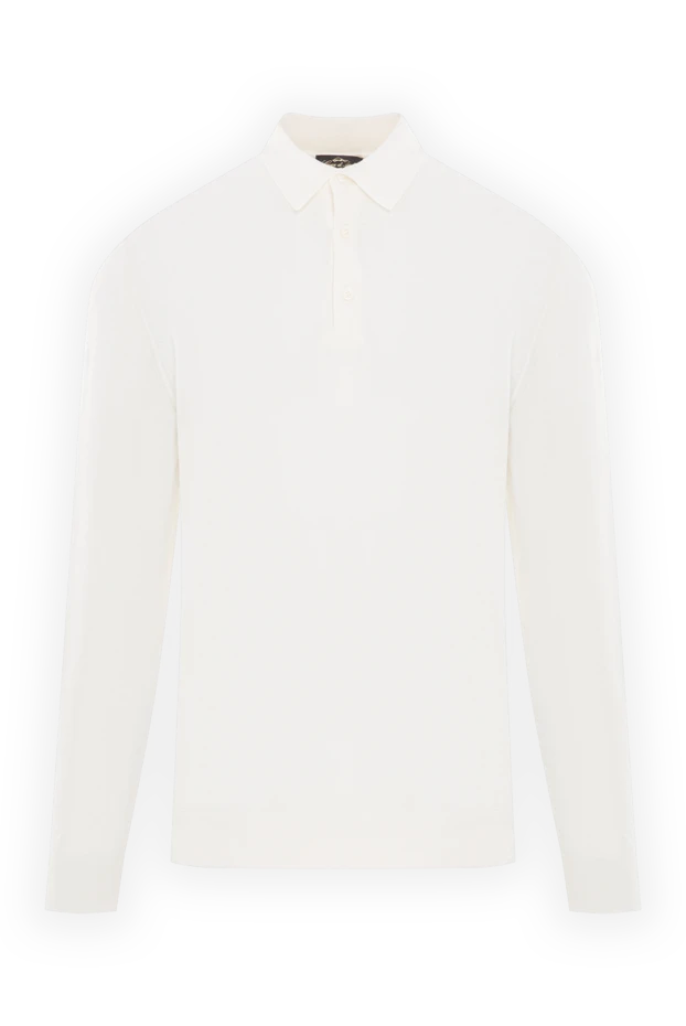 Мужское трикотажное поло с длинным рукавом белого цвета - фото 1