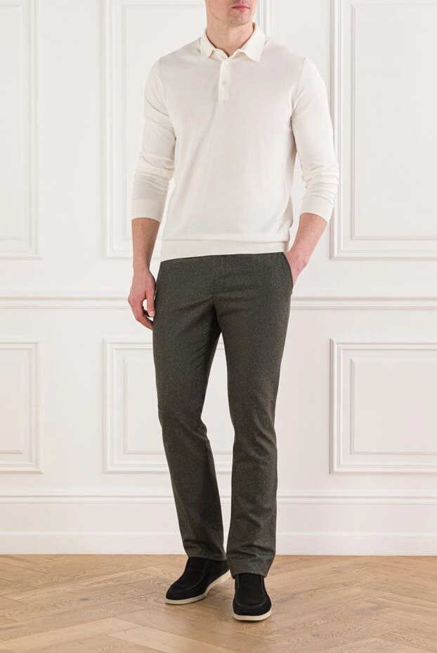 Мужское трикотажное поло с длинным рукавом белого цвета - фото 2