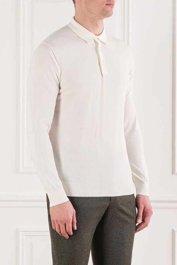 Cesare di Napoli мужское трикотажное поло с длинным рукавом белого цвета 192479 - фото 3