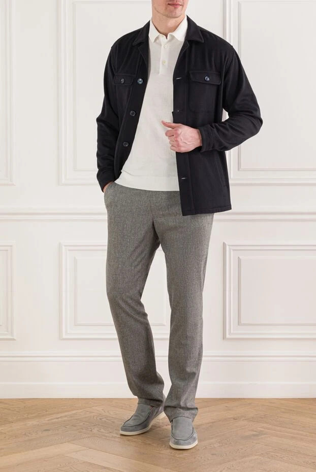 Men's long sleeve polo shirt in soft white cotton - photo 2